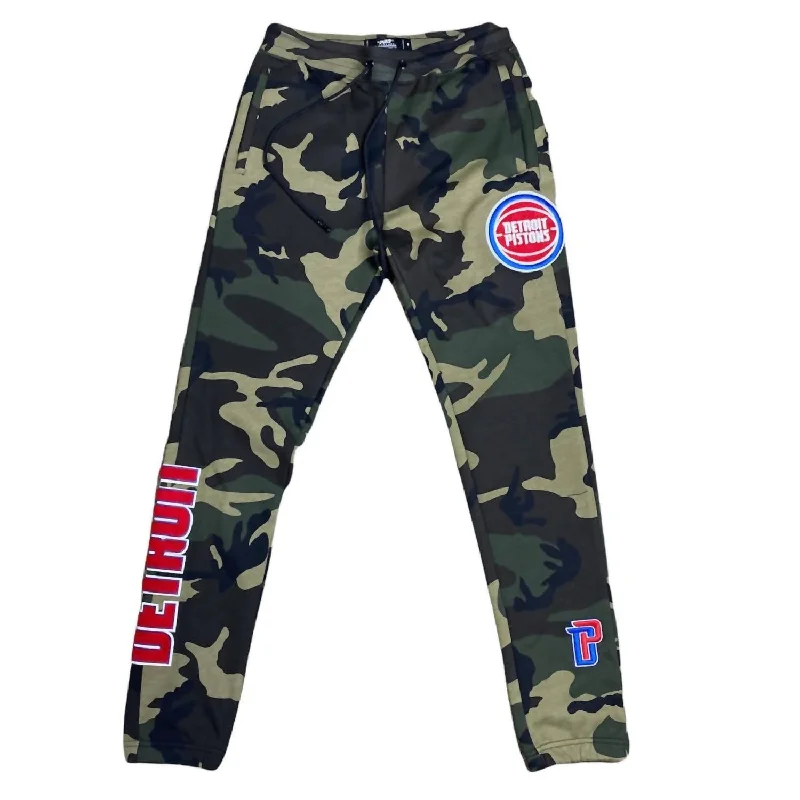 Reinforced knee pants for tough outdoor tasks -Pants for short men-Men's Detroit Pistons Logo Pullover Sweatpants In Camo