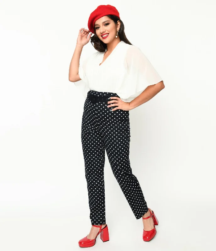 Bold plaid pants for eye-catching style choices -Pants for medical professionals-Collectif Black & White Polka Dot Belted Thea Pants