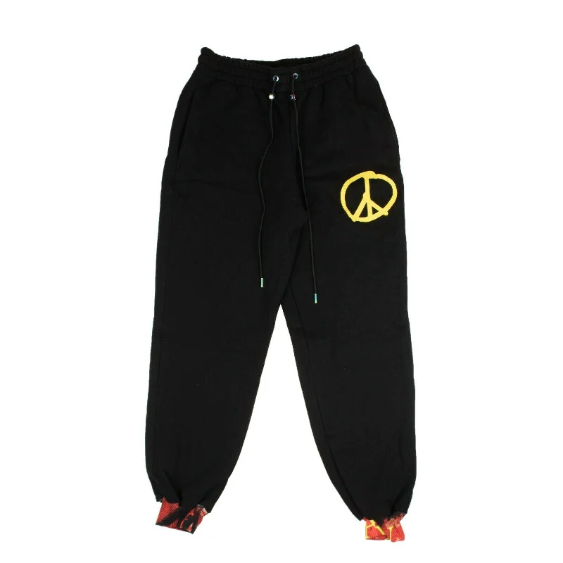 Waterproof hiking pants for rainy trail conditions -Pants for work-Bossi Peace Sign Sweatpants - Black/Yellow