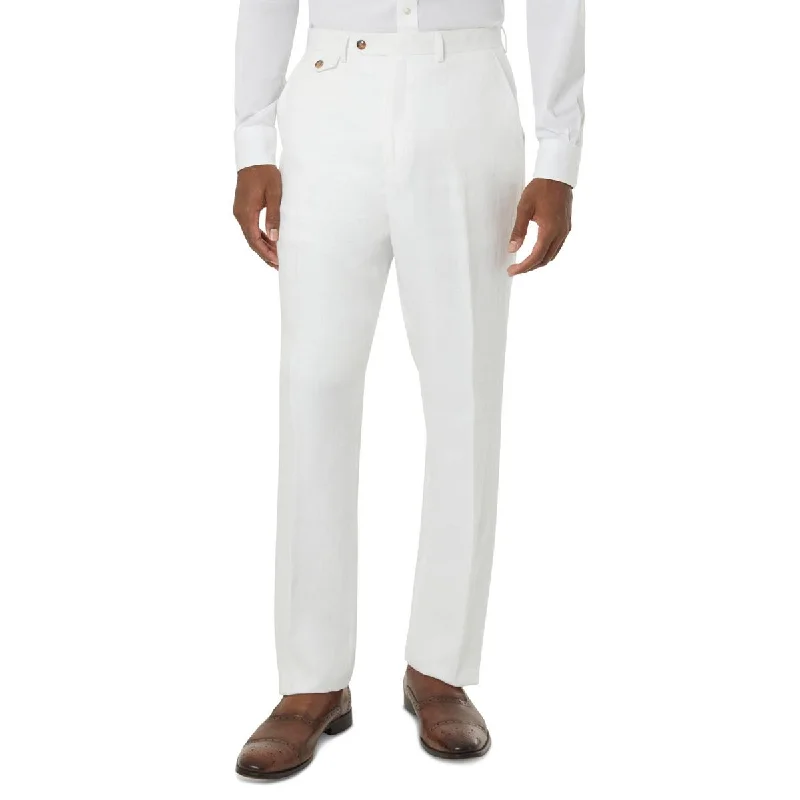 Formal suit pants for wedding guest elegance -Pants with elastic waist-Mens Linen Classic Fit Suit Pants