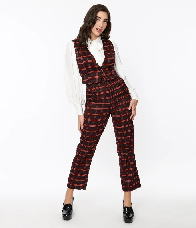 Elegant wide-leg pants for upscale dinner dates -Pants for minimalist fashion-Black & Orange Windowpane Pants