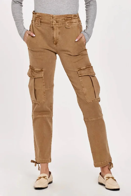 Multi-pocket pants for organized travel convenience -Pants with high waist-Richie High Rise Slim Straight Cargo Pants In Brown