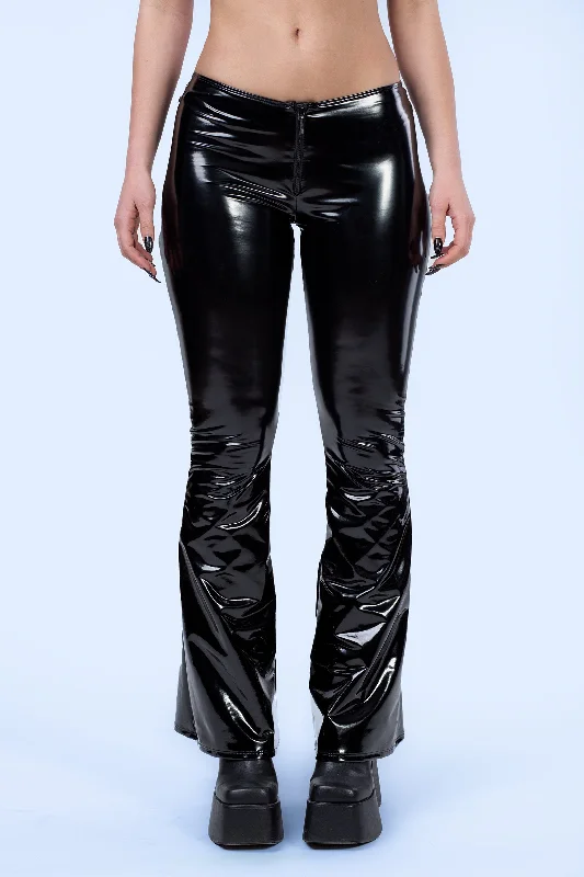 Warm flannel pants for chilly morning lounging -Pants with leather patches-Dominatrix Vinyl Pants