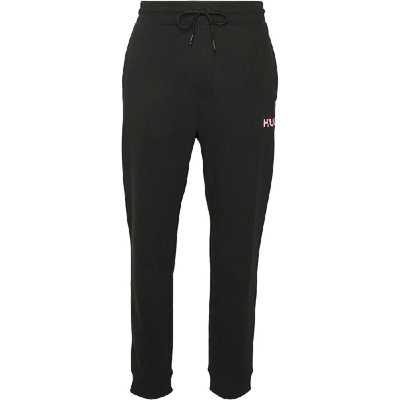 Bold patterned pants for standout fashion statements -Pants with anti-wrinkle fabric-Hugo Boss Men's Black Thick Cotton Drokko Logo Track Pants