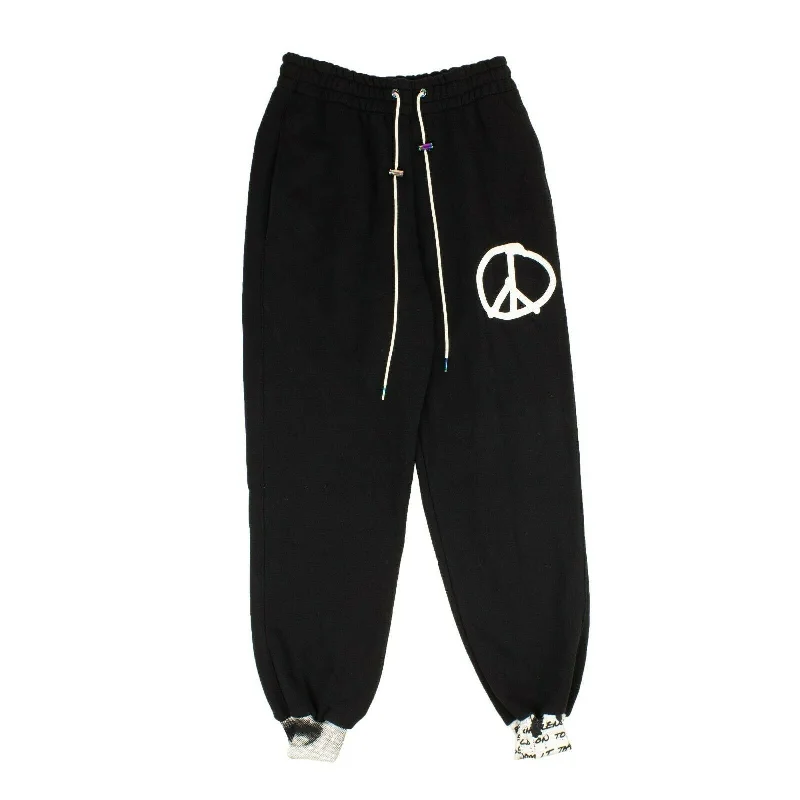 Rugged work pants for construction job durability -Pants for parties-Bossi Peace Sign Sweatpants - Black/White