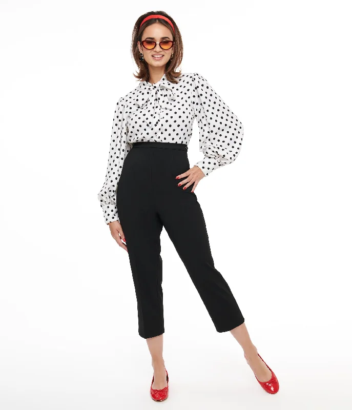 Breathable cotton pants for all-day summer ease -Pants with striped design-Collectif 1950s Black Nora Capri Pants