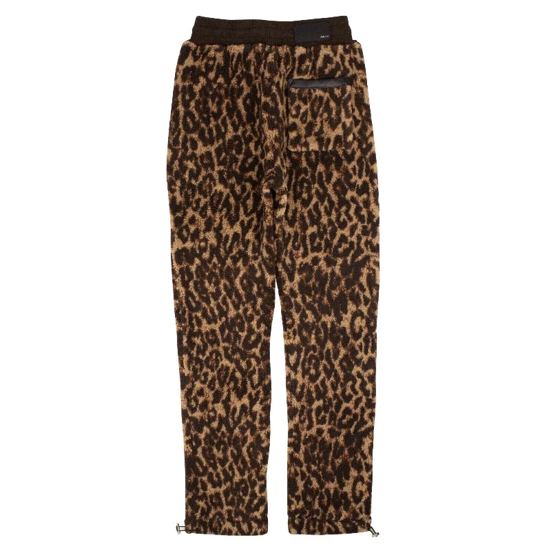 Reinforced knee pants for tough outdoor tasks -Pants for short men-Black Printed Leopard Fleece Pants