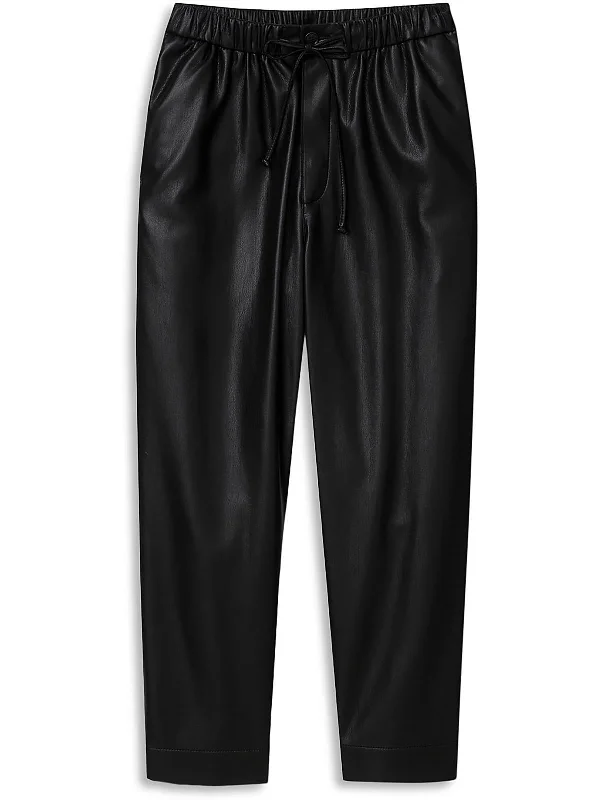 Flowy wide pants for artistic bohemian vibes -Pants with side stripes-Mens Faux Leather High Rise Trouser Pants