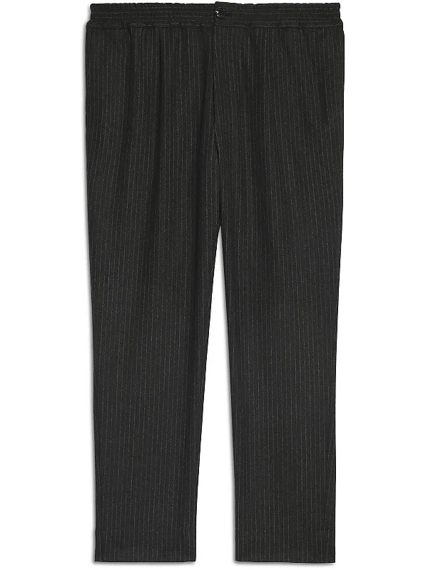 Soft velvet pants for cozy holiday outfits -Pants with button fly-Mens Smocked Pinstripe Trouser Pants