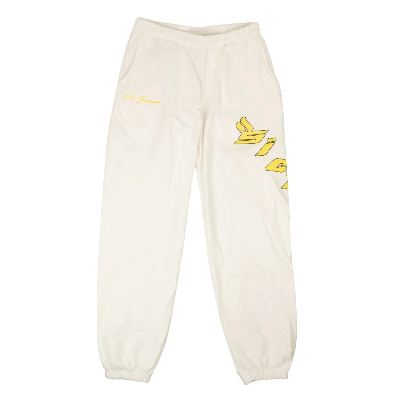 Rugged work pants for construction job durability -Pants for parties-X 375 White And Yellow Logo Sweatpants