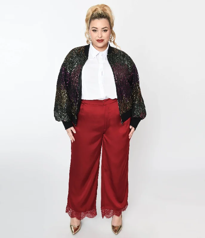 Tailored ankle pants for chic office outfits -Pants for musicians-Burgundy Satin & Lace Trim Mathilde Pants