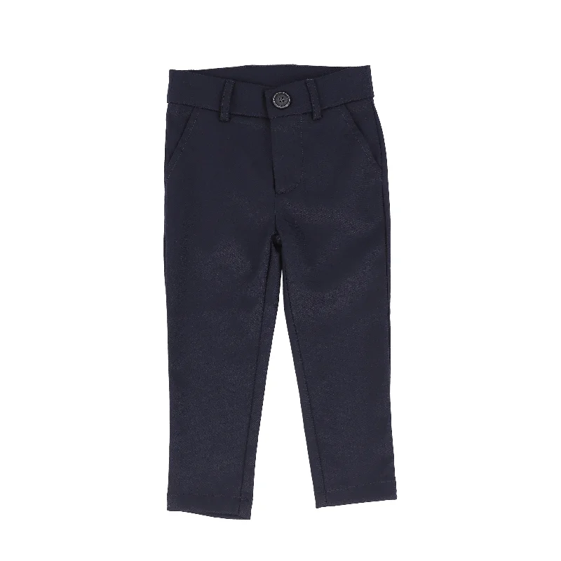 Quick-dry travel pants for adventurous globetrotters -Pants for athletes-BAMBOO NAVY WOOL SLIM PANTS [Final Sale]