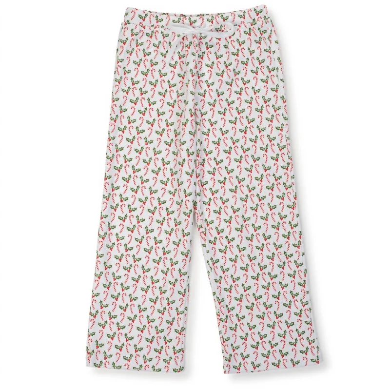 Multi-pocket pants for organized travel convenience -Pants with high waist-Men's Christmas Pajama Pants In Candy Cane & Holly