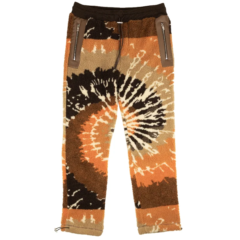 Stylish leather pants for edgy night looks -Pants with belt loops-Orange And Brown Tie Dye Polar Fleece Track Pants