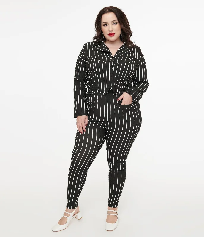 Lightweight travel pants with wrinkle-free fabric -Pants with wool fabric-Tim Burton’s The Nightmare Before Christmas by Unique Vintage Plus Size Black & White Stripe Jack Skellington Stretch Pants