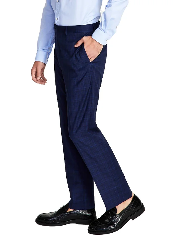 Lightweight linen pants for beach vacation style -Pants with stretch fabric-Mens Slim Fit Plaid Suit Pants