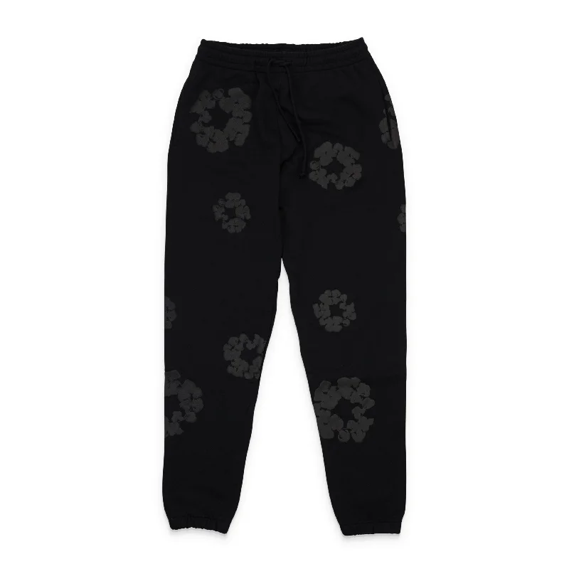 Eco-friendly hemp pants for sustainable clothing choices -Pants with zippers-NWT DENIM TEARS BLACK WREATH PRINTED SWEATPANTS SIZE L $190