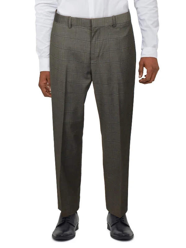 Weather-resistant pants for unpredictable climate needs -Pants with thermal lining-Mens Window Pane Plaid Suit Pants