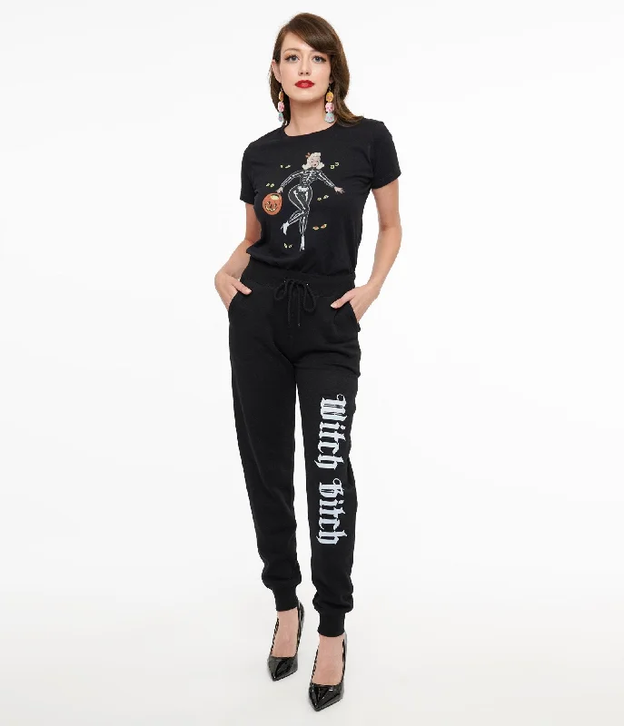 Tailored slim pants for polished business looks -Pants with reflective strips-Black Witch Bitch Fleece Sweatpants