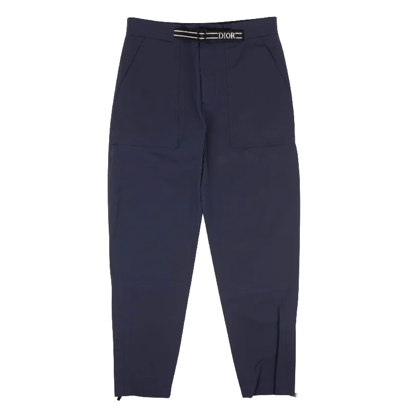 Elegant satin pants for formal dinner attire -Pants with cotton material-Navy Blue Logo Belt Ski Pants