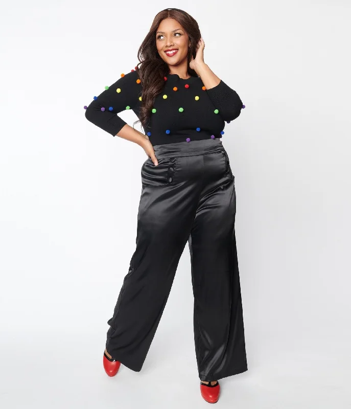 Flowy linen pants for relaxed tropical vacations -Pants for construction workers-Unique Vintage Plus Size 1940s Black Satin High Waist Ginger Pants