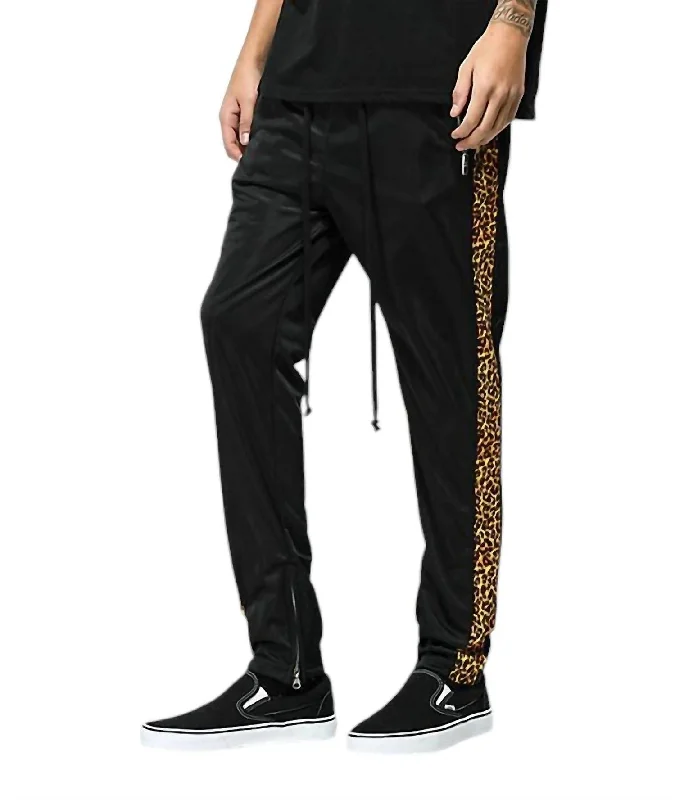 Stretchy leggings pants for casual active days -Pants with floral print-Men's Tricot Cheetah Side Stripe Track Pants In Black