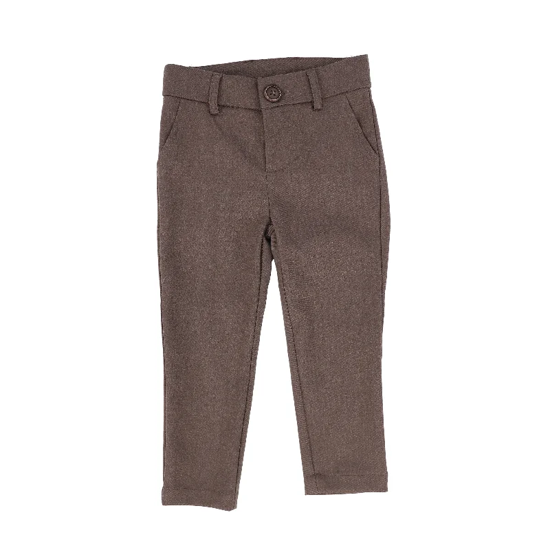 Cozy sweatpants pants for lazy Sunday mornings -Pants for warehouse workers-BAMBOO BROWN WOOL SLIM PANTS [Final Sale]