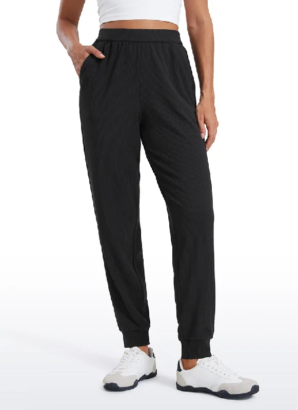 Formal suit pants for wedding guest elegance -Pants with elastic waist-Ribbed Pockets Sweatpants 28"