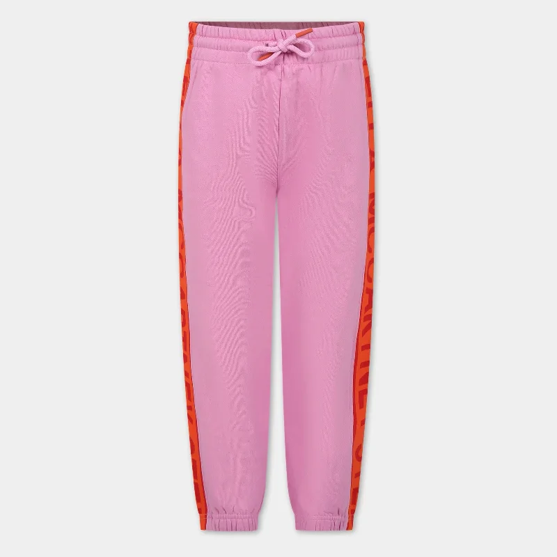 Insulated snow pants for winter outdoor fun -Pants with reinforced knees-Pink Side Stripe Logo Sweatpants