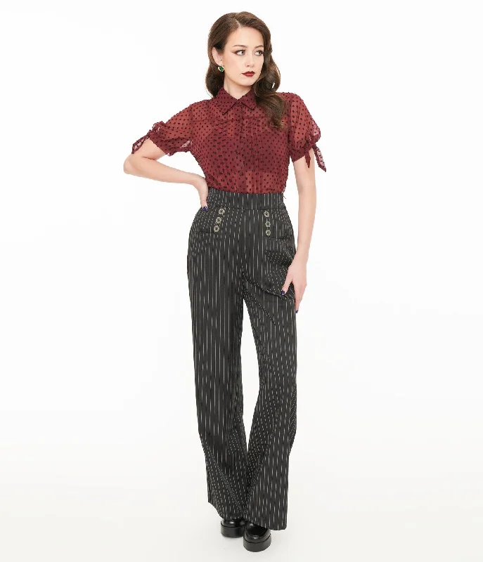 Windproof pants for chilly outdoor activities -Pants with waterproof fabric-Unique Vintage 1940s Black & White Pin Stripe High Waist Sailor Ginger Pants