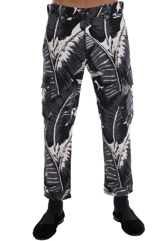 Reinforced knee pants for tough outdoor tasks -Pants for short men-Dolce & Gabbana Elegant Capri Casual Pants in Banana Leaf Men's Print