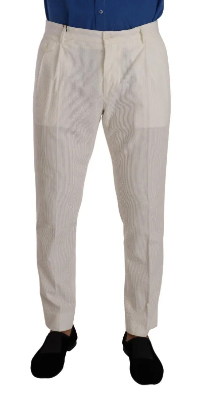 Pants for motorcyclists-Dolce & Gabbana Elegant Tape Corduroy Pants in Off Men's