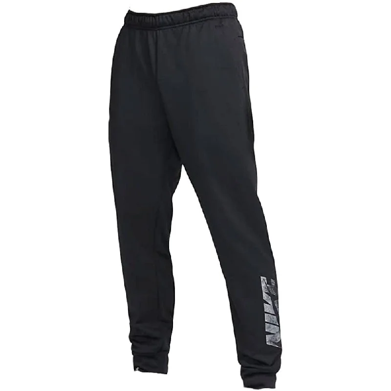 Tapered ankle pants for sleek modern silhouettes -Pants with flared legs-Nike Men Solid Black Logo Tapered Swoosh Therma Fit Joggers Pants