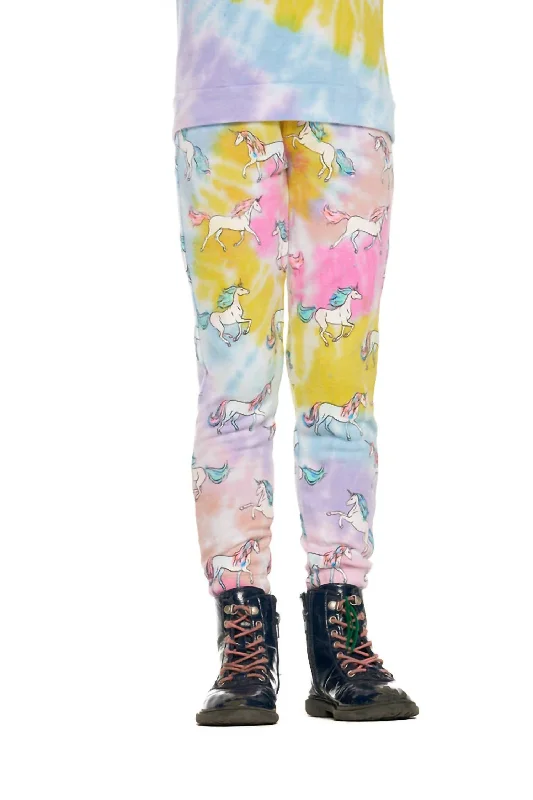 Waterproof rain pants for stormy weather protection -Pants with graphic prints-Girls Reflected Unicorn Pants In Tie Dye