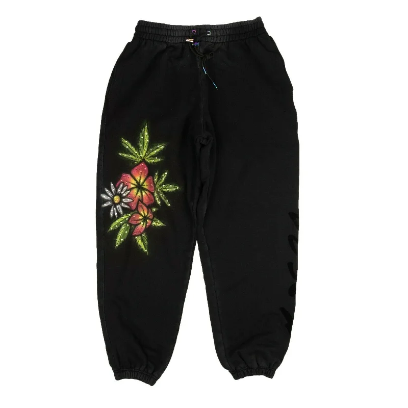 Retro bell-bottom pants for 70s-inspired fashion -Pants with breathable material-Bossi Airbrush Rhinestone Sweatpants - Black