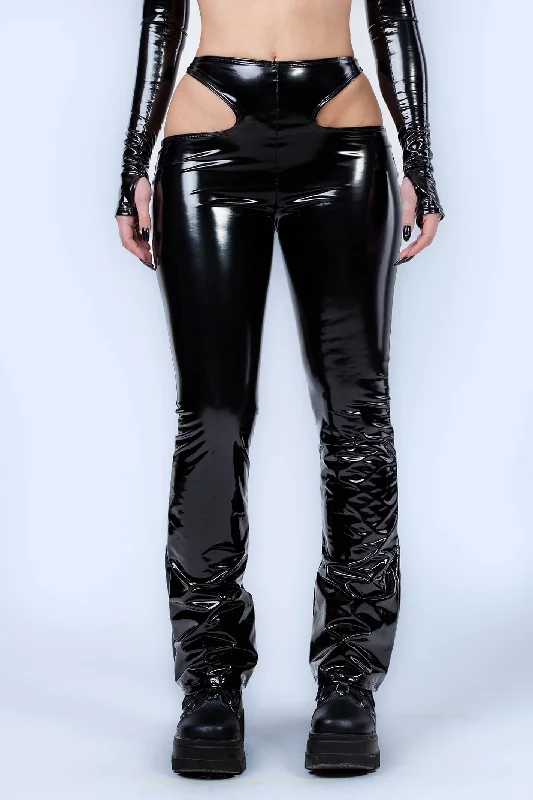 Stylish cropped pants for warm season trends -Pants with denim fabric-Dominatrix Cutout Vinyl Pants