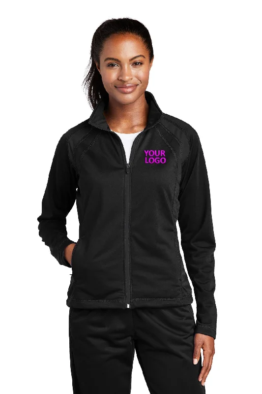 Hunting Jackets for Field Use -Jackets with lightweight fabric-Sport-Tek Ladies Tricot Track Branded Jackets, Black/Black