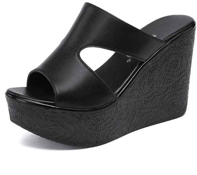 Comfortable sandals for men with velcro straps and soft material construction-Sandals with slip-on design-Slip-on Leather Wedge Sandals