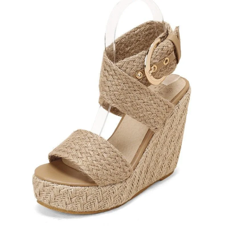 Elegant sandals for women with woven design and high-heeled platform soles-Sandals for desert adventures-Robe Wedge Sandals Shoes