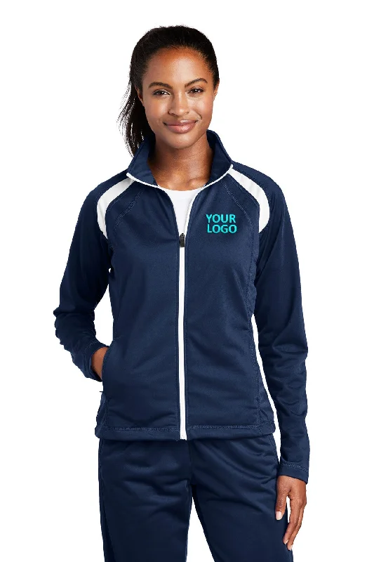 Snowboard Jackets for Snowy -Jackets with down filling-Sport-Tek Ladies Tricot Track Branded Jackets, True Navy/White