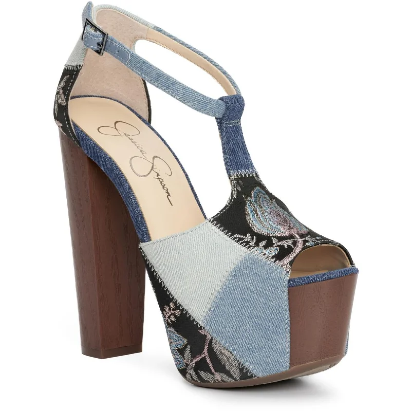 Stylish sandals for women with thick straps and chic buckle details for casual outfits-Sandals with leather straps-Jessica Simpson Womens Dany9 Denim Heeled Platform Sandals