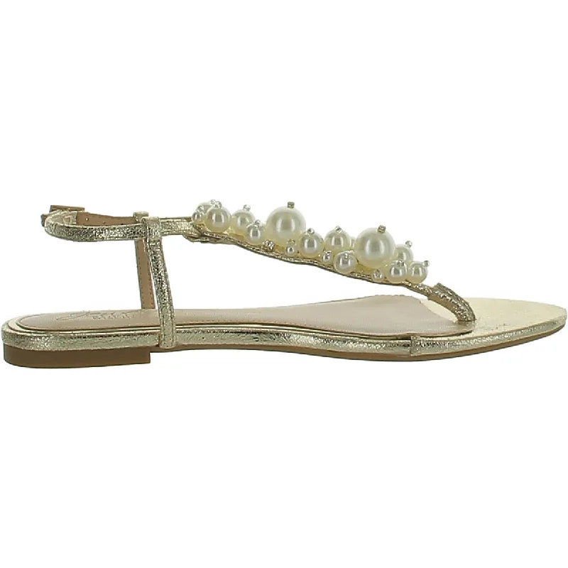 Comfortable sandals for women with plush straps and flexible soles for daily use-Sandals with pastel colors-Jewel Badgley Mischka Womens Adjustable Embellished T-Strap Sandals