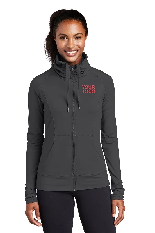 Cocktail Jackets for Elegant -Jackets with faux leather-Sport-Tek Ladies Sport-Wick Stretch Branded Full-Zip Jackets, Charcoal Grey