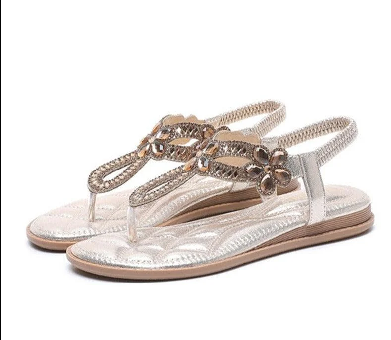 Trendy sandals for women with gladiator style and buckle details for flair-Sandals for arch support-Rhinestone Low Heel Sandals