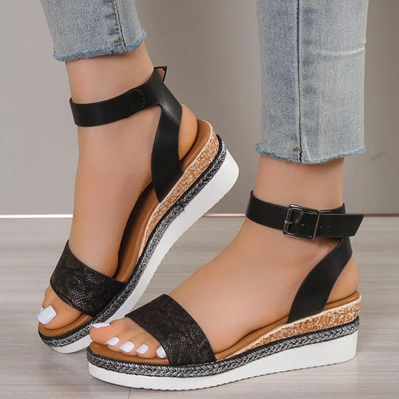 Beach sandals for women with slip-on design and vibrant color options-Sandals with wedge heels-Ankle Strap Wedge Sandals