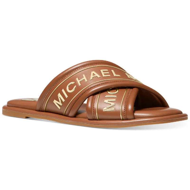 Fashionable sandals for men with woven design and slip-resistant soles for outdoor wear-Sandals for cruise vacations-MICHAEL Michael Kors Womens GIDEON SLIDE Logo Faux Leather Slide Sandals