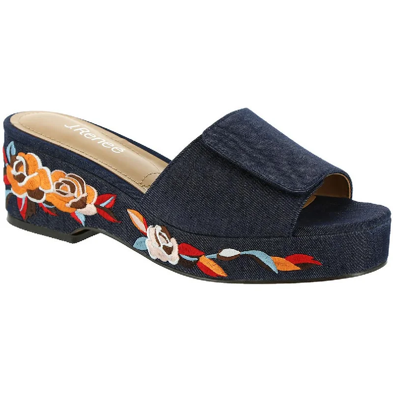 Beach sandals for men with quick-drying material and adjustable straps for outdoor wear-Sandals with floral prints-J. Renee Womens Pardener  Denim Wedge Sandals