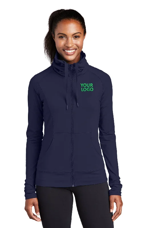 Casual Friday Jackets for Relaxed -Jackets with stand collar-Sport-Tek Ladies Sport-Wick Stretch Customized Full-Zip Jackets, True Navy