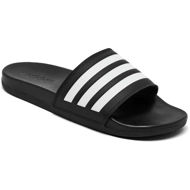 Trendy sandals for women with lace-up details and bold color accents for style-Sandals with bright colors-Adidas Womens Faux Leather Flat Slide Sandals