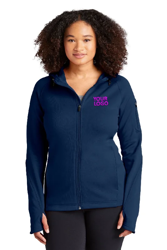 Hiking Jackets for Trail Walks -Jackets with zip-up closure-Sport-Tek Ladies Tech Fleece Branded Full-Zip Hooded Jackets, True Navy